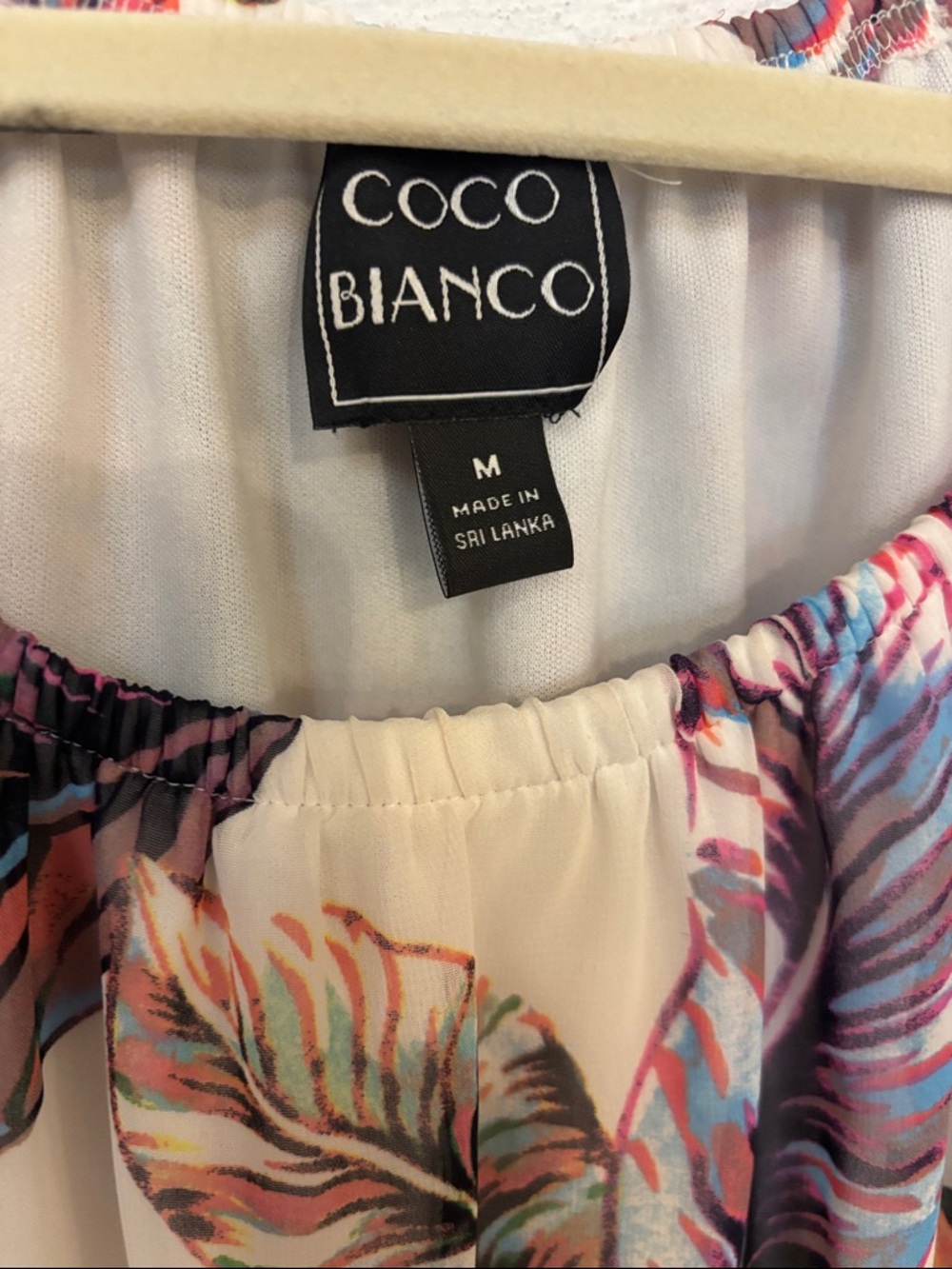 Coco Bianco White Multicolor Tropical Leaf Off-Shoulder Blouse